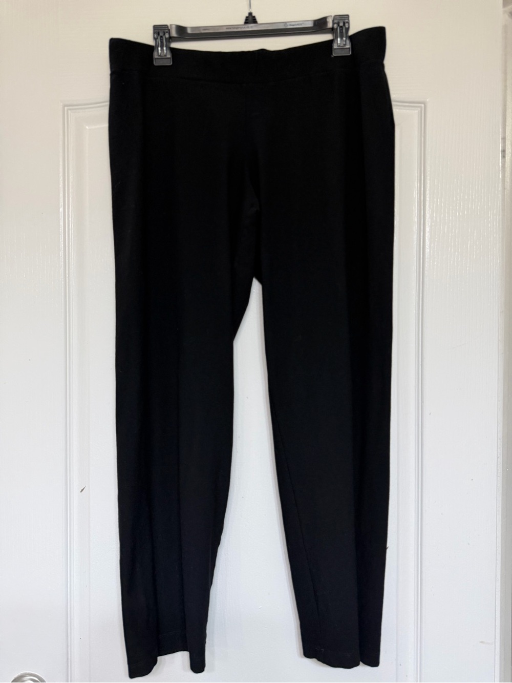 Eileen Fisher Petite Stretch Crepe Slim Ankle Pants PL Black Pull On Made USA
